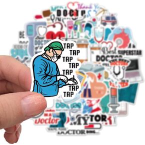 Doctor Stickers, Medical Stickers, Nursing Stickes, 50Pcs Hapiuen Doctor Kit Vinyl Waterproof Stickers for Water Bottle Laptop, Nurse Day (Doctor)