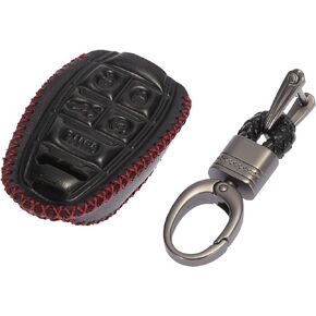 X AUTOHAUX Car Remote Key Fob Case Cover Shell Protector Faux Leather Black with Red Line for Alfa Romeo Series 2017-2020
