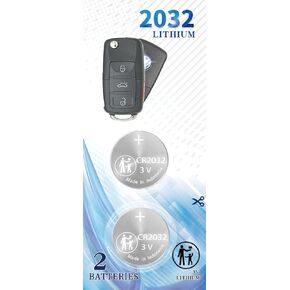 2Pack CR2032 Remote Key Fob Battery for Flip Key Compatible with Volkswagen VW (1998-2016) Beetle CC EOS Golf GTI Jetta Passat Touareg HLO 1J0 959 753 AM DC F S Shell Case Cover