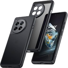 Slim Fit Case for OnePlus 12, Translucent Matte Shockproof Bumper Case with Camera Cover for One Plus 12, Military Grade Drop Proof Scratch Resistant Silicone Phone Cover (Black)