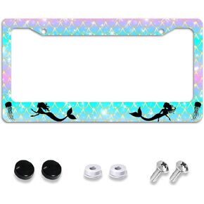 License Plate Frame,Watercolor Flowers Tag Decorative Aluminum Metal Cover for Women,U S Canada Standard,Auto Vehicle Accessories 2 Holes with Screw Caps—12x6 Inch in Kuwait