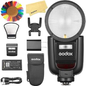 Godox V1 Pro F V1Pro F Round Head Camera Flash for Fujifilm Fuji Flash Speedlite Speedlight,76Ws 2.4GTTL 1/8000 HSS,500 Full Power Flashes,1.3s Recycle Time,2980mAh Li-ion Battery,Detachable Sub Flash in Saudi Arabia