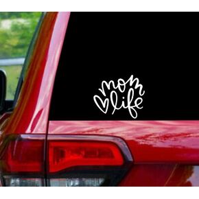 Mom Life Decal Vinyl Sticker, Auto Car Sticker for Window, Truck, Wall, Laptop - SUV - White - 5.5" x 4.5"