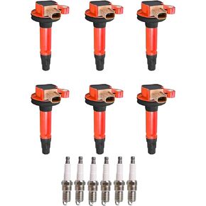 ENA 6 Red Ignition Coils Pack 6 Iridium Spark Plug 3.5 V6 Compatible with Ford Lincoln Explorer Expedition F150 Flex MKS MKT Navigator Transit Taurus 2011 2012 2013 2014 2015 2016 2017 for UF646 SP534