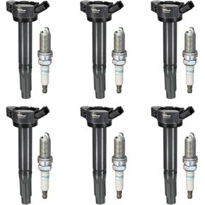 Set of 6 UF487 Ignition Coil Pack and Iridium Spark Plug 6619 Compatible with Toyota Highlander Avalon Camry RAV4 Sienna Venza Lexus ES350 RX350 RX450h GX460 GX460 LX570 EVORA 3.5L V6