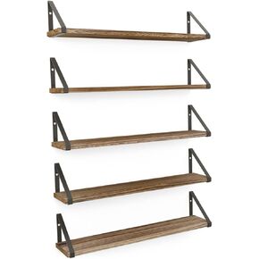 Wallniture Ponza 24" Floating Bookshelf, Wood Floating Shelves for Wall Storage, Rustic Wall Shelves for Bedroom, Living Room, Bathroom, Kitchen Set of 5