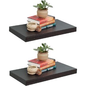 12 Inches Deep 24 Inches Long Floating Wall Shelves 2 Pack,Wall Mounted Espresso Floating Shelf 23.6" L x 11.8" D x 2" T, for Bedroom, Bathroom, Living Room and Kitchen Storage,Espresso.