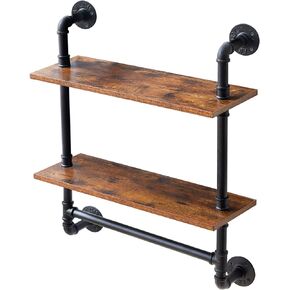YMYNY Industrial Pipe Shelf Bracket, 4 Tiers Retro Wall Mounted Floating Shelf, Wood DIY Bookshelf, Storage Shelves for Living Room, Bedroom, Office, 24" Farmhouse Bathroom Shelving, UHWS002H