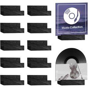 2.68 Inch 10 Pcs Vinyl Record Holder Wall Mount Floating Wooden Album Record Holder Wall Record Holder Vinyl Record Shelves Record for Displaying Daily LP CD Listening Vintage Home Decor (Black)