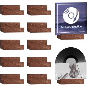 2.68 Inch 10 Pcs Vinyl Record Holder Wall Mount Floating Wooden Album Record Holder Wall Record Holder Vinyl Record Shelves Record for Displaying Daily LP CD Listening Vintage Home Decor (Black)