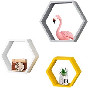 أرفف عائمة سداسية مثبتة على الحائط من AHDECOR، رف معلق منظم حائط خشبي لديكور المنزل، مجموعة من 3 قطع، أبيض