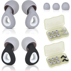 2 Pairs Ear Plugs, Reusable 35DB Noise Cancelling Ear Plugs for Sleeping, Soft Waterproof Portable Silicone Earplugs Hearing Protection for Concerts, Work, Study, 6 Ear Tips in S, M, L (Black&Gray)