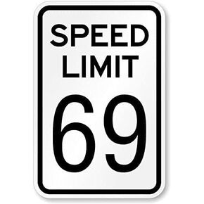 Speed Limit 69 Tin Sign, 16" x 12"