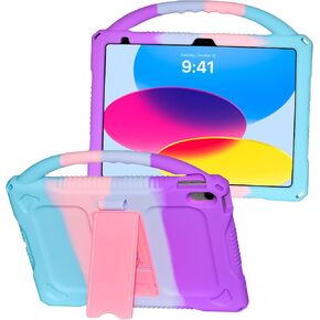 Kids Case for iPad (A16) 11th Generation 11 Inch 2025/10th Generation 10.9 Inch 2022 Built-in Stand Handle,Lightweight Shockproof Silicone Kids Cover for iPad 10th/11th Gen (Rainbow) in Kuwait