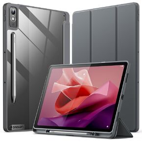 JETech Case for Lenovo Tab P12 12.7-Inch with Stylus Holder, Clear Transparent Hard PC Back, Protective Tri-Fold Stand Slim Tablet Cover, Auto Wake/Sleep (Black)