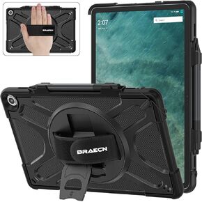 BRAECNstock for Amazon Fire HD 10 Tablet Case 13th Generation 2023 Shockproof Protective Kindle Fire HD 10 Kids Case with Screen Protector Rotating Hand Strap+Stand Pen Holder Shoulder Strap - Black