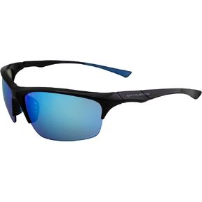 Cliff Weil Shakedown Wraparound Sports & Motorcycle Sunglasses for Men or Women Black Semi-Rimless Frame w/Dielectric Blue Mirror Lens