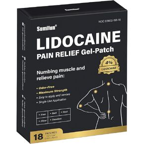 Sumifun 4% Lidocaine Pain Relief Patches - 18 Count Patches for Back, Shoulder, Muscle, Joints, Knee Pain Relief - Lower Back Pain Relief Products - Pain Patches Maximum Strength Lidocaine