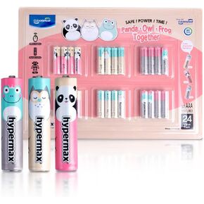 Hypermax CLEANWRAP Cute Character Long-Lasting All-Purpose High-Performance Alkaline AAA Batteries (1.5V - 24 Pack) | Cute AAA Batteries, Household Items Under 10 Dollars, AAA Battery Pack