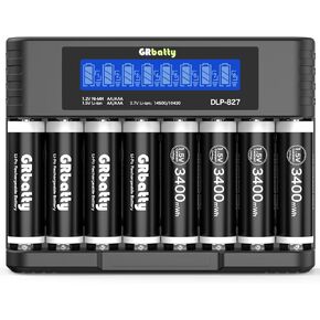 Rechargeable Lithium AA Batteries with Charger, 3400mWh AA Rechargeable Batteries, 1.5V Rechargeable AA Batteries, High Capacity 1500 Cycles- 8 Packs