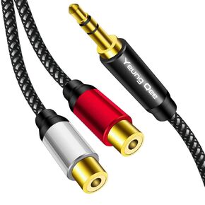 3.5mm to 2RCA Female Cable 1 ft,Yeung Qee 3.5mm Male to 2 RCA Female Jack Stereo Audio Cable Y Adapter for iPod, Tablets, MP3,HiFi Stereo System, Speaker (1FT/0.3M)