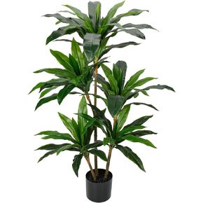 Artificial Plant 3ft Tall Fake Dracaena Plants Faux Silk Fragrans Tree with Pot for Living Room Floor Indoor Outdoor Office Home Decor