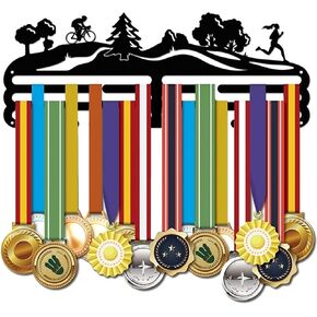 SUPERDANT Competition Medal Holder Iron Woman Running Pattern Medals Display Frame Mountain Pattern Iron Medal Hook for Competition Medal Holder Display Wall Hanging 15.7"x5.9"