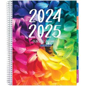 Aug 2024-Jul 2025 Lite Teacher Lesson Planner Notebook 8.5x11 Daily Weekly Monthly Organizers - Includes 7 Periods, Dated Calendar, Page Tabs, Bookmark, and Planning Stickers (Rainbow Petals)
