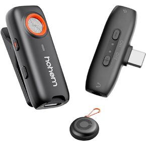 hohem MIC-01 Wireless Lavalier Microphone, 3-Level Noise Cancelling Built-in TF Card Slot Remote Shutter Control Clip On/Magnet Mic for Smartphone Camera Laptop Tablet