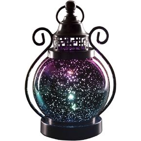 Valery Madelyn Lanterns Decorative Indoor Color Changing, Hanging Ramadan Lantern Decor for Home Moroccan Lamp Gothic Home Decor with Mercury Glass Sphere Globe Light with 2 Timer Modes 10.5 inch