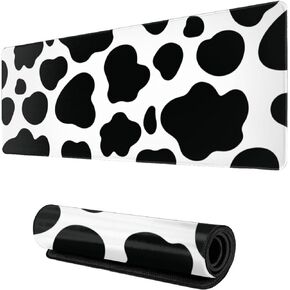 Cow Print Gaming Mouse Pad, Long Extended XL Mousepad Desk Pad, Large Rubber Mice Pads Stitched Edges, 31.5'' X 11.8''