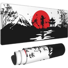 Black and Red Japanese Landscapes Gaming Mouse Pad 31.5 × 11.8 × 0.12 Inch Extra Large Keyboard Mouse Mat XL Non-Slip Rubber Base Personalized Desk Pad for Home Computer Office Laptop
