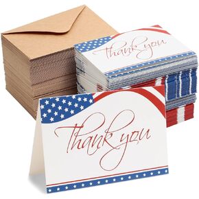 Pipilo Press 120 Pack 4x6-inch Bulk Patriotic Thank You Cards with Envelopes for Veterans Day and 4th of July - American Flag Appreciation Gift Notes