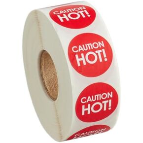 1000 Stickers Roll "Caution Hot" Permanent 1 Inch Round Label Sticker
