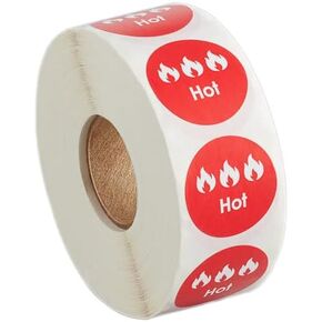 1000 Stickers Roll "Caution Hot" Permanent 1 Inch Round Label Sticker