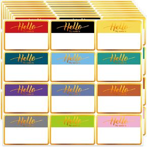 Gold Name Tag Stickers 240 Pcs 12 Colors Gold Foil Hello My Name is Name Tag Stickers Nametags Stickers for Clothes,Office,Student,Home Name Tags for People,Holiday Name Tags Stickers(2"x3")