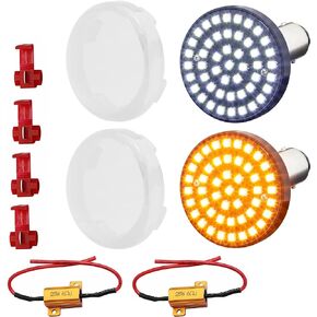 Eagle Lights 8748SB-1157Y-C-EE 2" SUNBURST Front LED Turn Signals with Full White Running Lights for Harley Davidson Motorcycles - 2" Bullet Style / 1157 Base/Add Clear Lenses/Add Load Equalizer