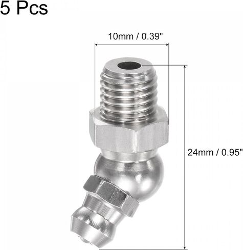 uxcell 201 Stainless Steel 45 Degree Grease Fitting M6 x 1mm Thread Hydraulic Grease Fitting Accessories, 5Pcs in Saudi Arabia