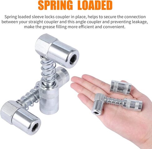 4 قطع محول مقرنة مسدس الشحوم 90 درجة مع الأكمام، 3 أداة تركيب مسدس الشحوم بزاوية الفك، في المساحات الضيقة يتم تثبيتها على تجهيزات الشحوم للسيارات أو المزرعة أو الشاحنات أو الاستخدام الصناعي in Kuwait