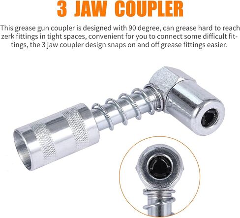 4 قطع محول مقرنة مسدس الشحوم 90 درجة مع الأكمام، 3 أداة تركيب مسدس الشحوم بزاوية الفك، في المساحات الضيقة يتم تثبيتها على تجهيزات الشحوم للسيارات أو المزرعة أو الشاحنات أو الاستخدام الصناعي in Kuwait