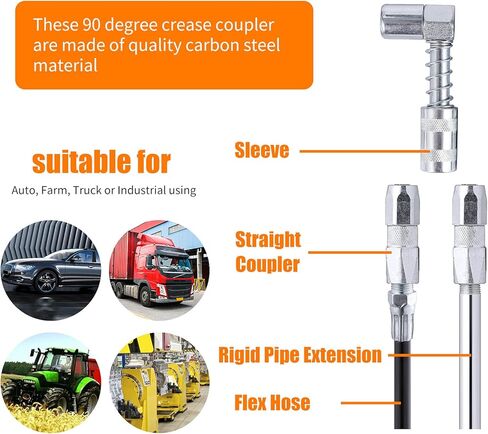 4 قطع محول مقرنة مسدس الشحوم 90 درجة مع الأكمام، 3 أداة تركيب مسدس الشحوم بزاوية الفك، في المساحات الضيقة يتم تثبيتها على تجهيزات الشحوم للسيارات أو المزرعة أو الشاحنات أو الاستخدام الصناعي in Kuwait