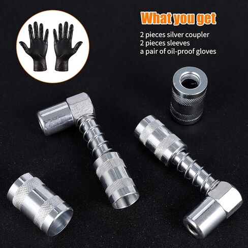 4 قطع محول مقرنة مسدس الشحوم 90 درجة مع الأكمام، 3 أداة تركيب مسدس الشحوم بزاوية الفك، في المساحات الضيقة يتم تثبيتها على تجهيزات الشحوم للسيارات أو المزرعة أو الشاحنات أو الاستخدام الصناعي in Kuwait