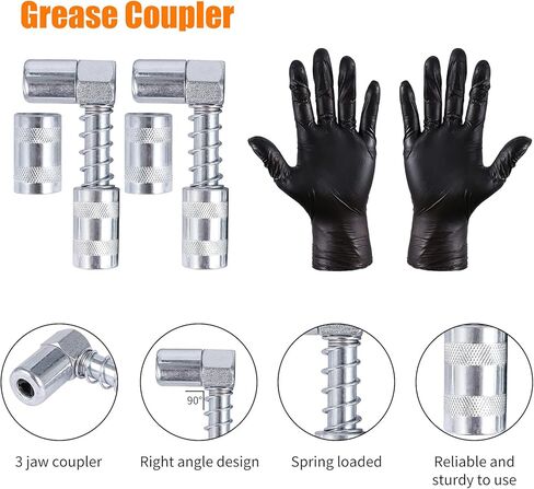 4 قطع محول مقرنة مسدس الشحوم 90 درجة مع الأكمام، 3 أداة تركيب مسدس الشحوم بزاوية الفك، في المساحات الضيقة يتم تثبيتها على تجهيزات الشحوم للسيارات أو المزرعة أو الشاحنات أو الاستخدام الصناعي in Kuwait