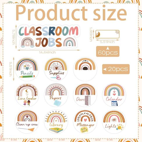 81 Pcs Class Jobs Boho Bulletin Board Decor Set Rainbow Bulletin Board Cutouts with 200 Pcs Glue Points Chalkboard Decor for Back to School Party Student Teacher Birthday (Assorted Sizes) in Saudi Arabia