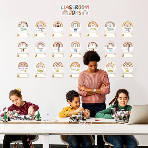 81 Pcs Class Jobs Boho Bulletin Board Decor Set Rainbow Bulletin Board Cutouts with 200 Pcs Glue Points Chalkboard Decor for Back to School Party Student Teacher Birthday (Assorted Sizes) in Saudi Arabia
