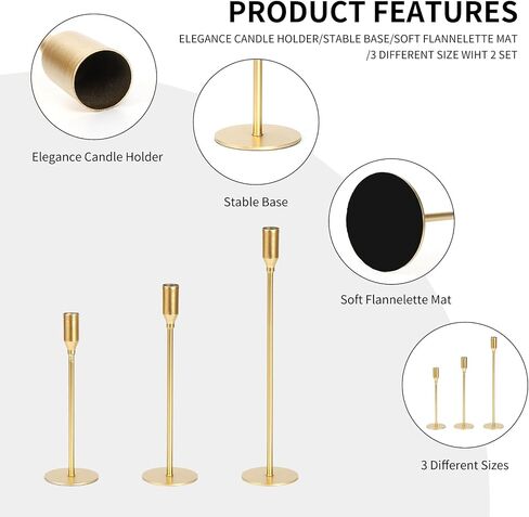 6pcs Candlestick Holders, Taper Candle Holder Decor Metal Long Candle Stick Holders Set for Centerpiece Table Decorations Thanksgiving Christmas Easter Elegant Decor in Saudi Arabia