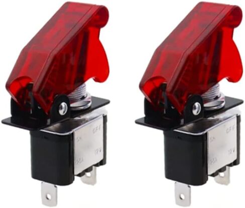 HSF 2 حزمة 12V 20A ASW-07D الروك مضاءة تبديل / زر التبديل، 3 دبوس أبيض LED تضيء تبديل التبديل الثقيلة مع غطاء السلامة الأحمر الحرس لسباق السيارات شاحنة قارب RV in Kuwait