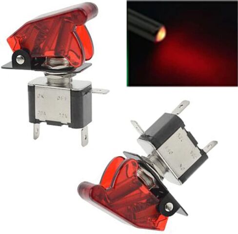 HSF 2 حزمة 12V 20A ASW-07D الروك مضاءة تبديل / زر التبديل، 3 دبوس أبيض LED تضيء تبديل التبديل الثقيلة مع غطاء السلامة الأحمر الحرس لسباق السيارات شاحنة قارب RV in Kuwait