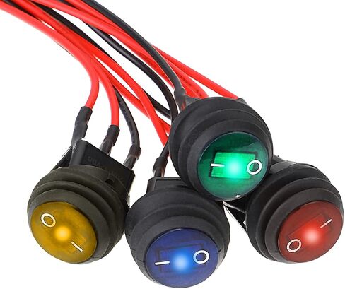 4 Pcs Small Rocker Switch Round Rocker Switch 12V Waterproof Toggle Switch ON Off Toggle Switch SPST 3 Pins with Pre-soldered Wires Lighted Rocker Switch with LED Light for Car Auto Boat Trucks Marine in Saudi Arabia
