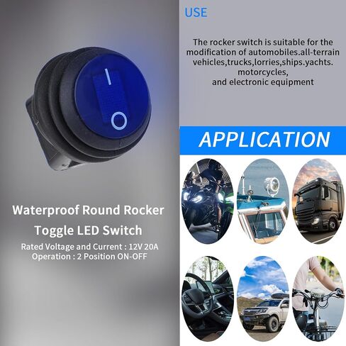 4 Pcs Small Rocker Switch Round Rocker Switch 12V Waterproof Toggle Switch ON Off Toggle Switch SPST 3 Pins with Pre-soldered Wires Lighted Rocker Switch with LED Light for Car Auto Boat Trucks Marine in Saudi Arabia